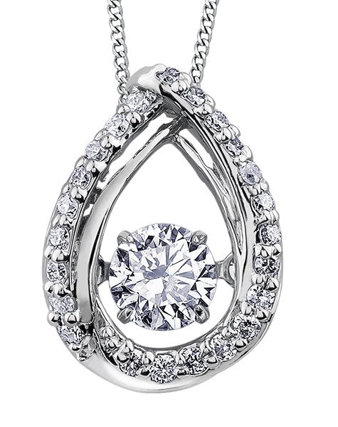 9ct WG Diamond Set Teardrop Pendant with Floating Diamond with Chain