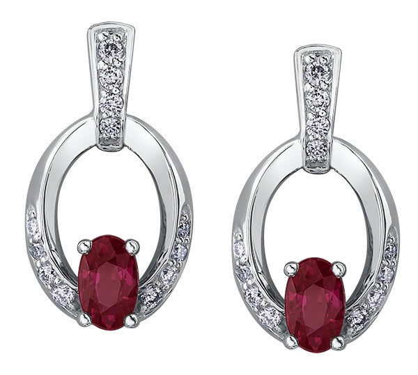 White Gold Ruby and Diamond Earrings