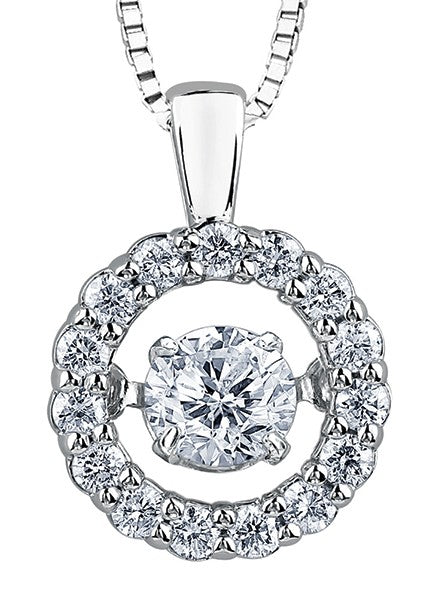 9ct White Gold Circle 'Pulse' Floating Diamond Pendant with Chain