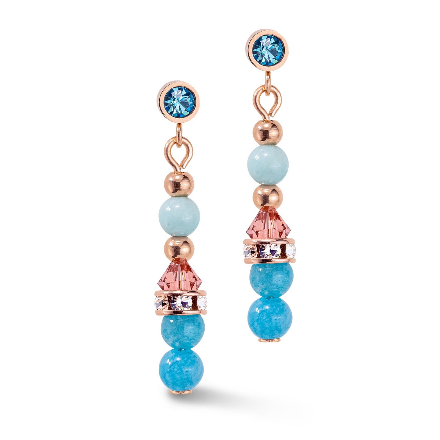 Blue Round Bead Drop Earrings