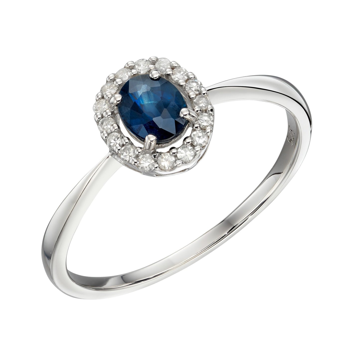 9ct White Gold Diamond and Sapphire Halo Ring