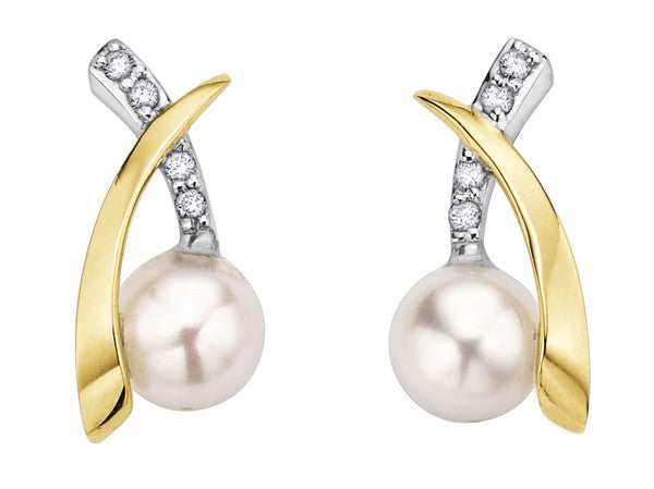 9ct Yellow Gold Pearl and Diamond Crossover Earrings