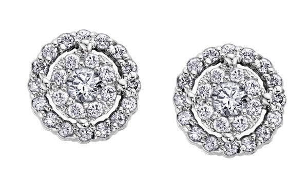 9ct White Gold Diamond Double Halo Cluster Stud Earrings