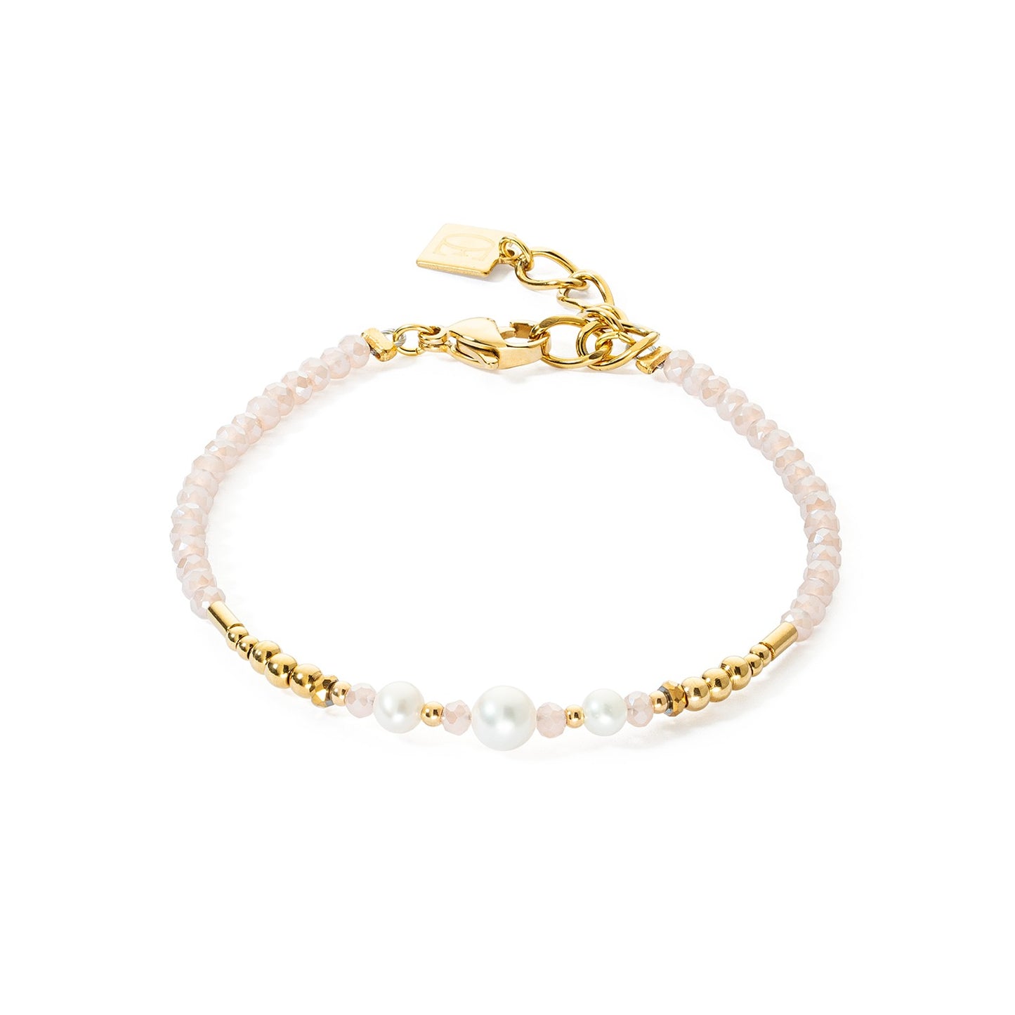 Pearl, Rose gold and Pink Beaded Bracelet