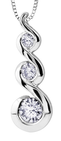 9ct White Gold Swirl Graduated Diamond Pendant with Chain