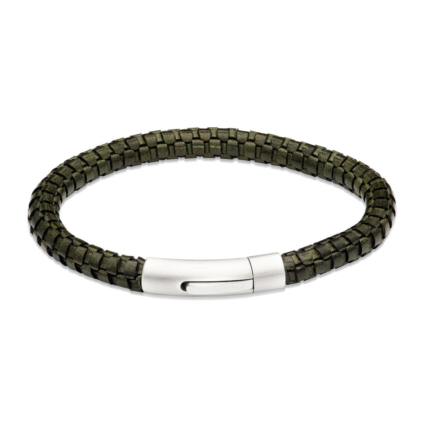 Dark Green Plaited Leather Bracelet