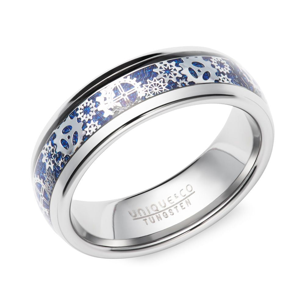 Tungsten Blue Carbon Cog Ring