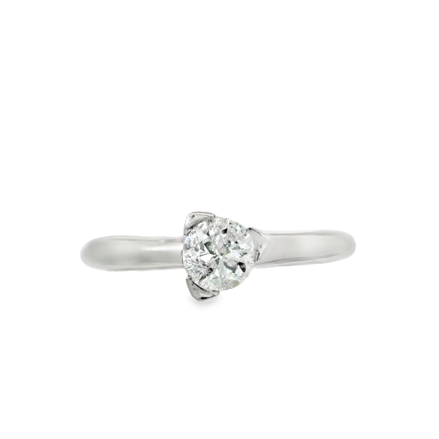 Classic Round Brilliant Diamond Solitaire Platinum Ring Set in a Triangular Setting