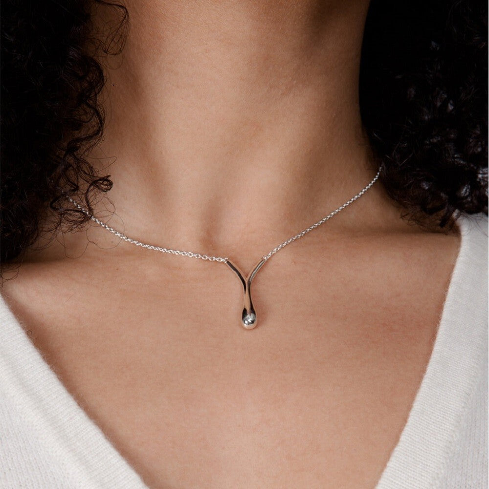 Silver V Drop Pendant with Chain