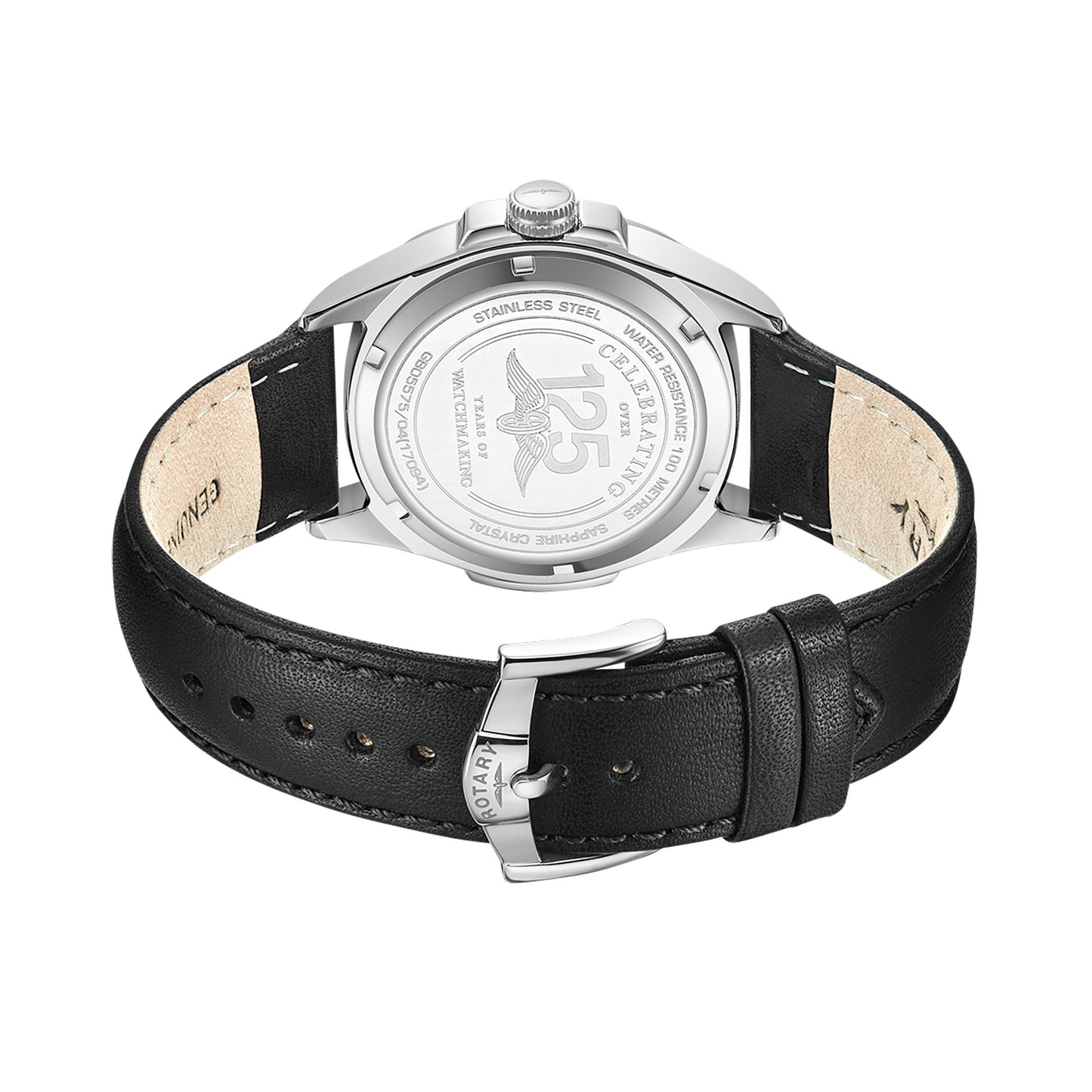 Stainless Steel Black Dial Watch With Black Leather Strap