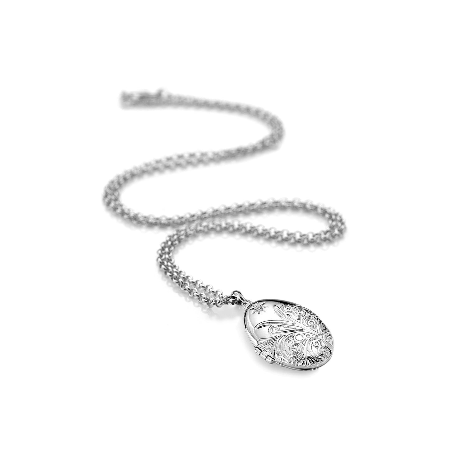 Oval Pattered Ornate Locket and Chain