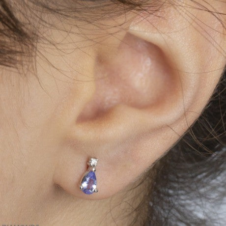 9ct White Gold Pear-Cut Tanzanite and Diamond Drop Earring