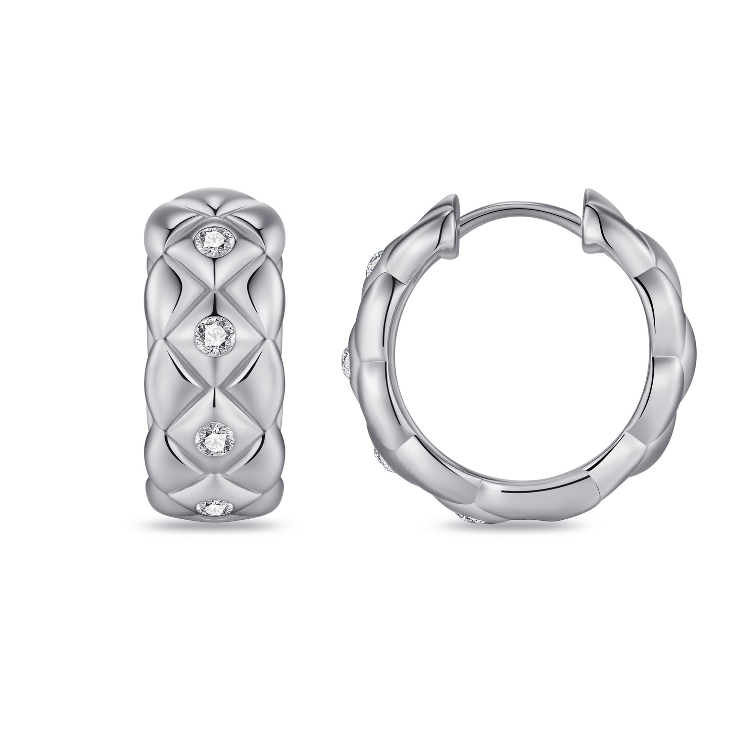 Silver Quilted 18mm Stone Set Hoops