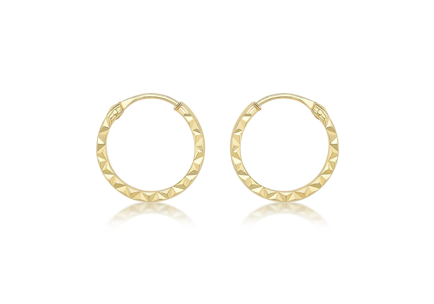 9ct Yellow Gold 10mm Diamond Cut Hoop Earrings
