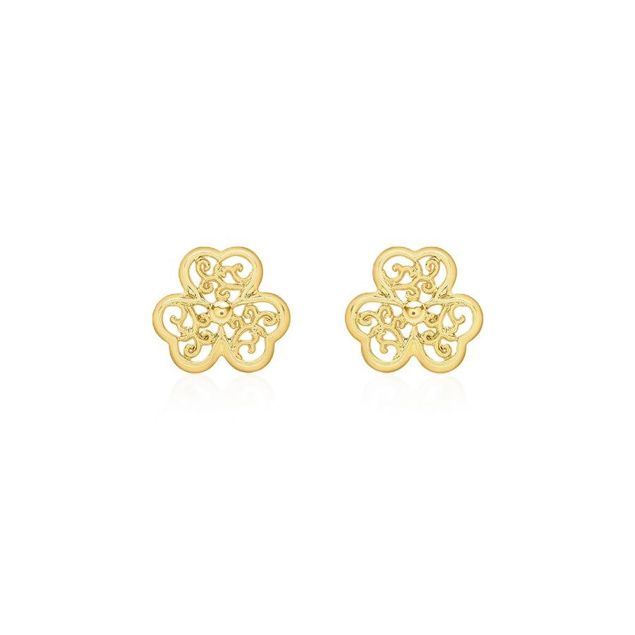 9ct Yellow Gold 8.5mm x 7.5mm Filigree Shamrock Stud Earrings