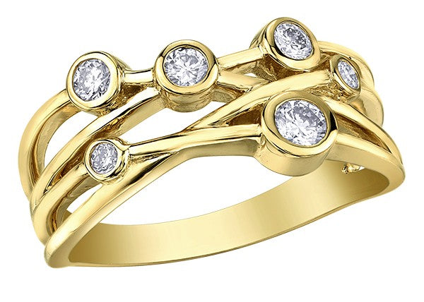 9ct Yellow Gold Interwoven Diamond Bubble Band Ring