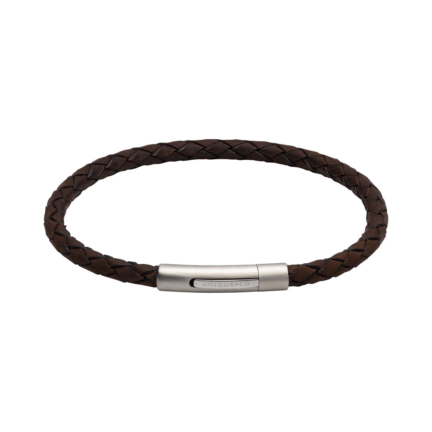 Dark Brown Plaited Leather Bracelet Matt Clasp