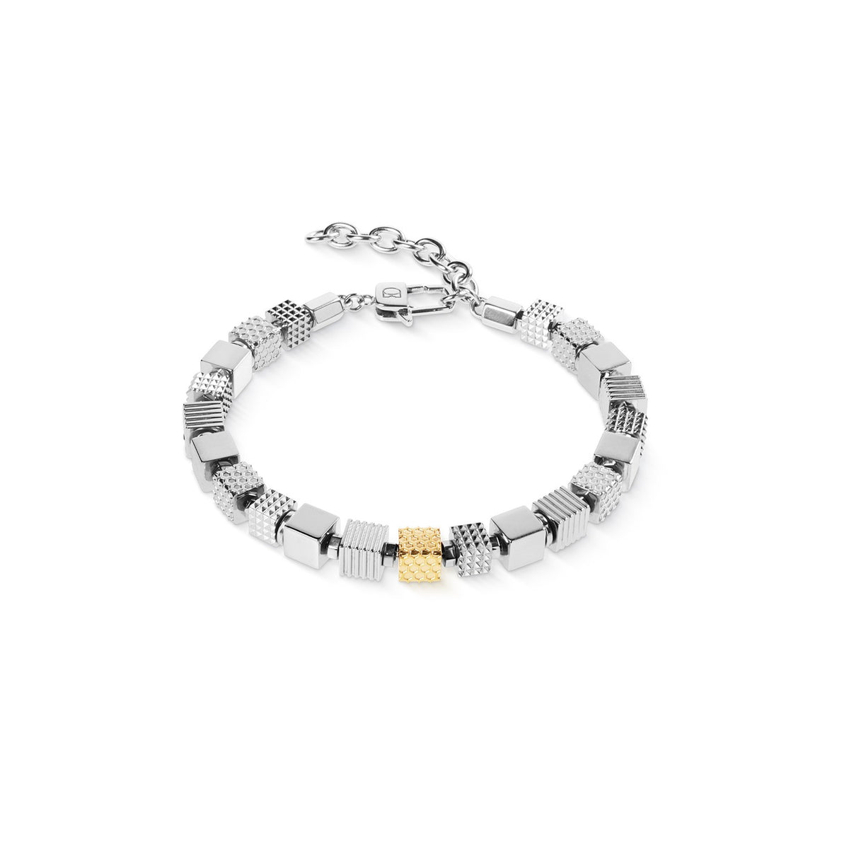 Stainless Steel Cubes Bracelet with Graphic Relief and Stainless Steel Gold