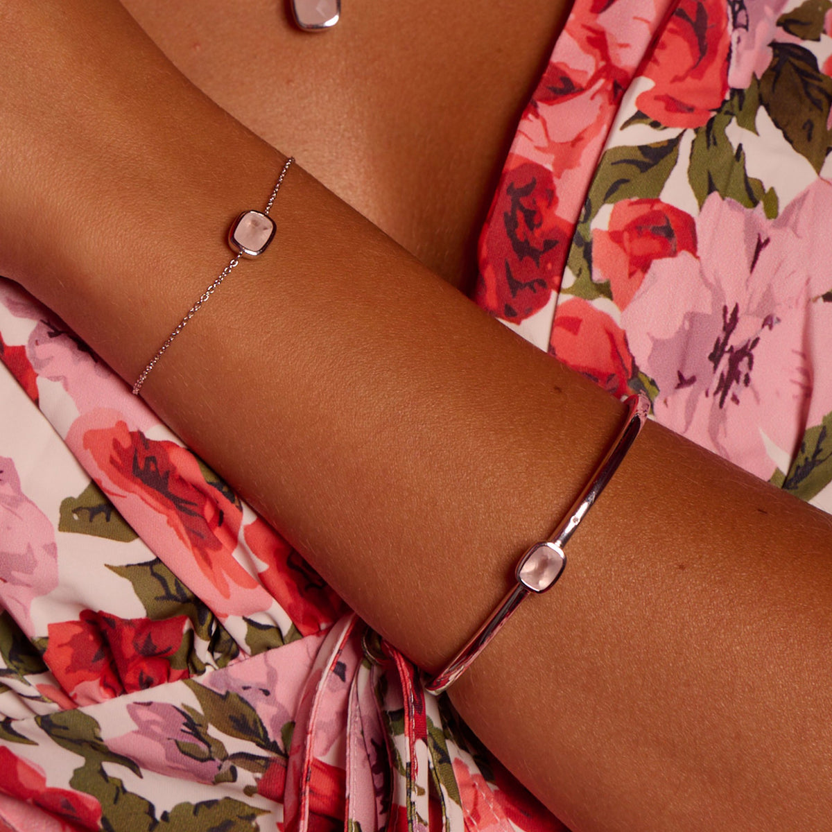 Silver Rose Quartz Bangle