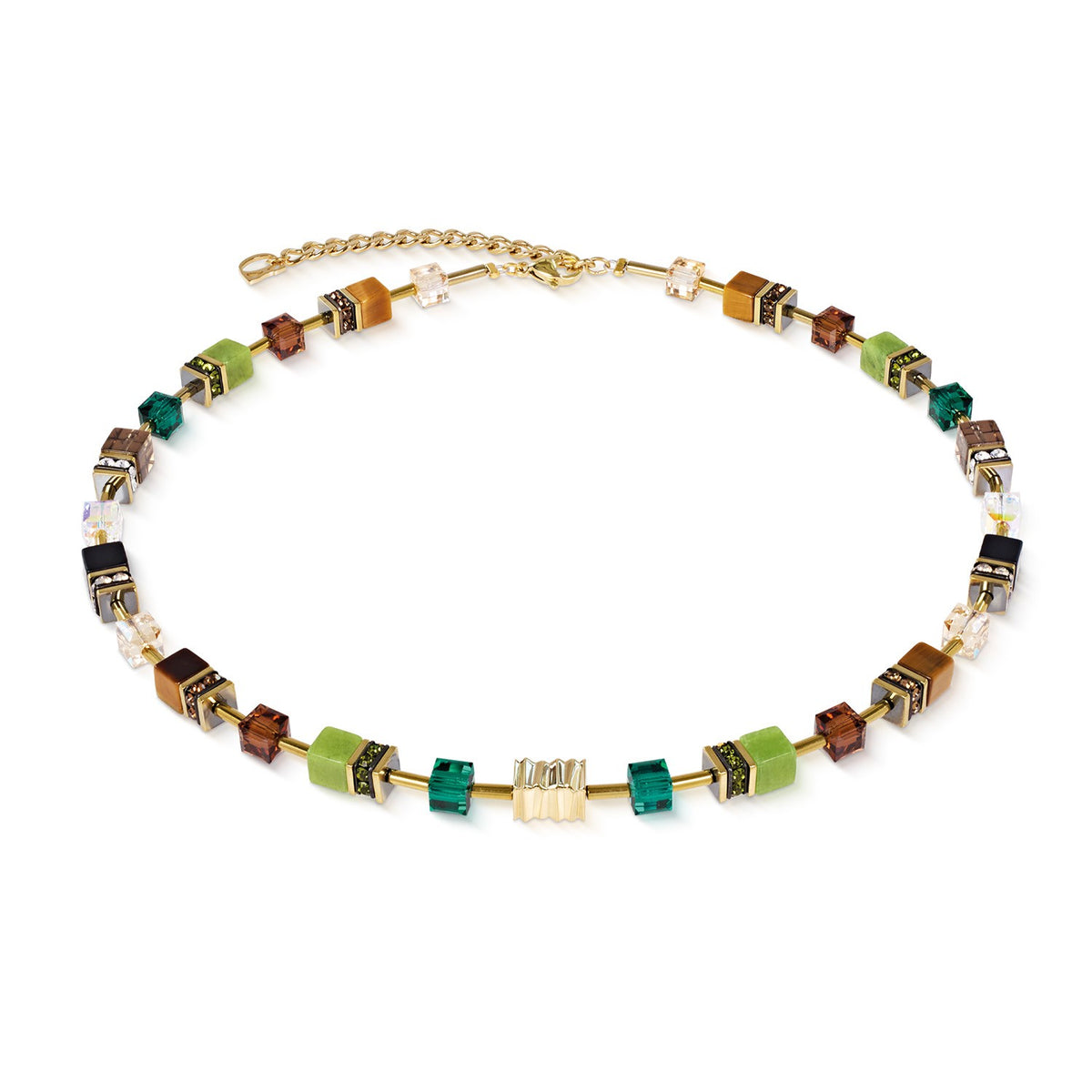 GeoCUBE Iconic Wave Necklace Forest Gold Colour