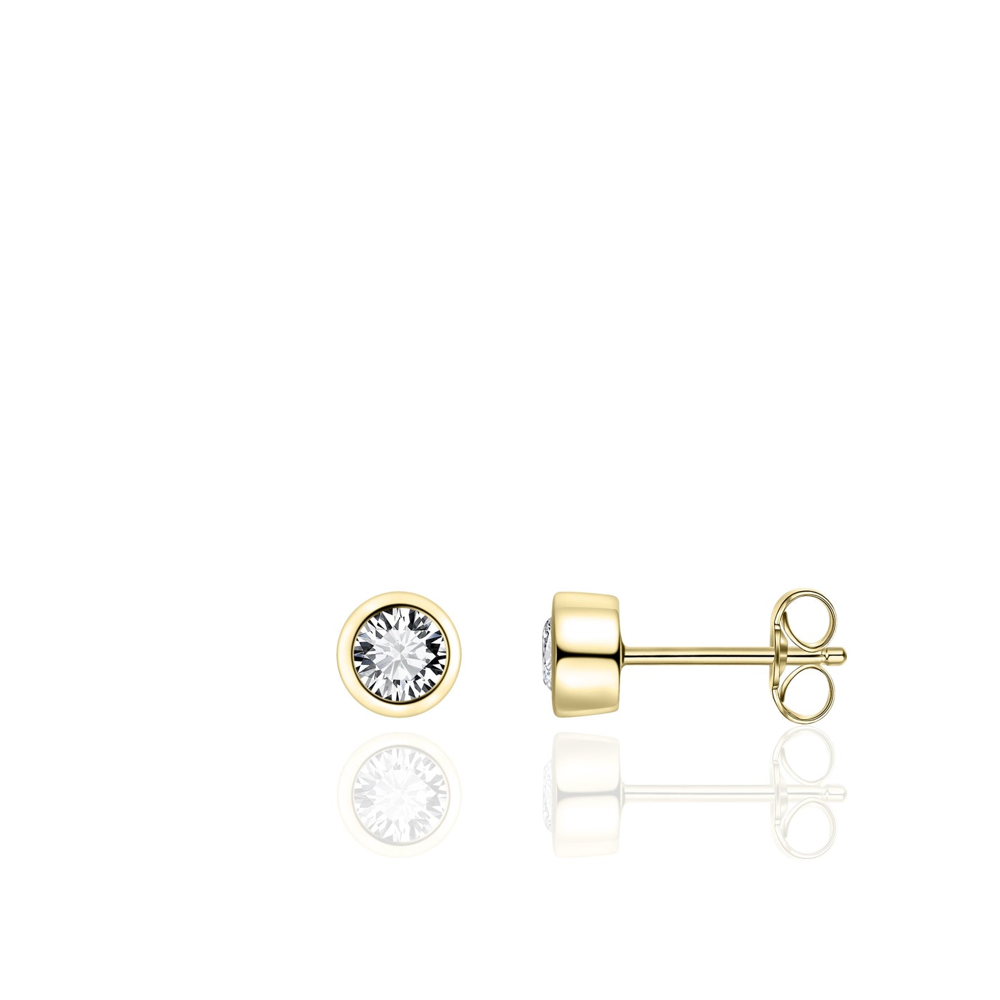 Gold Plated Silver Bezel Cubic Zirconia Stud Earrings