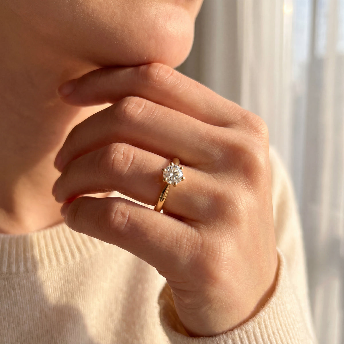 9ct Yellow Gold Twist Six Claw Diamond Solitaire Engagement Ring