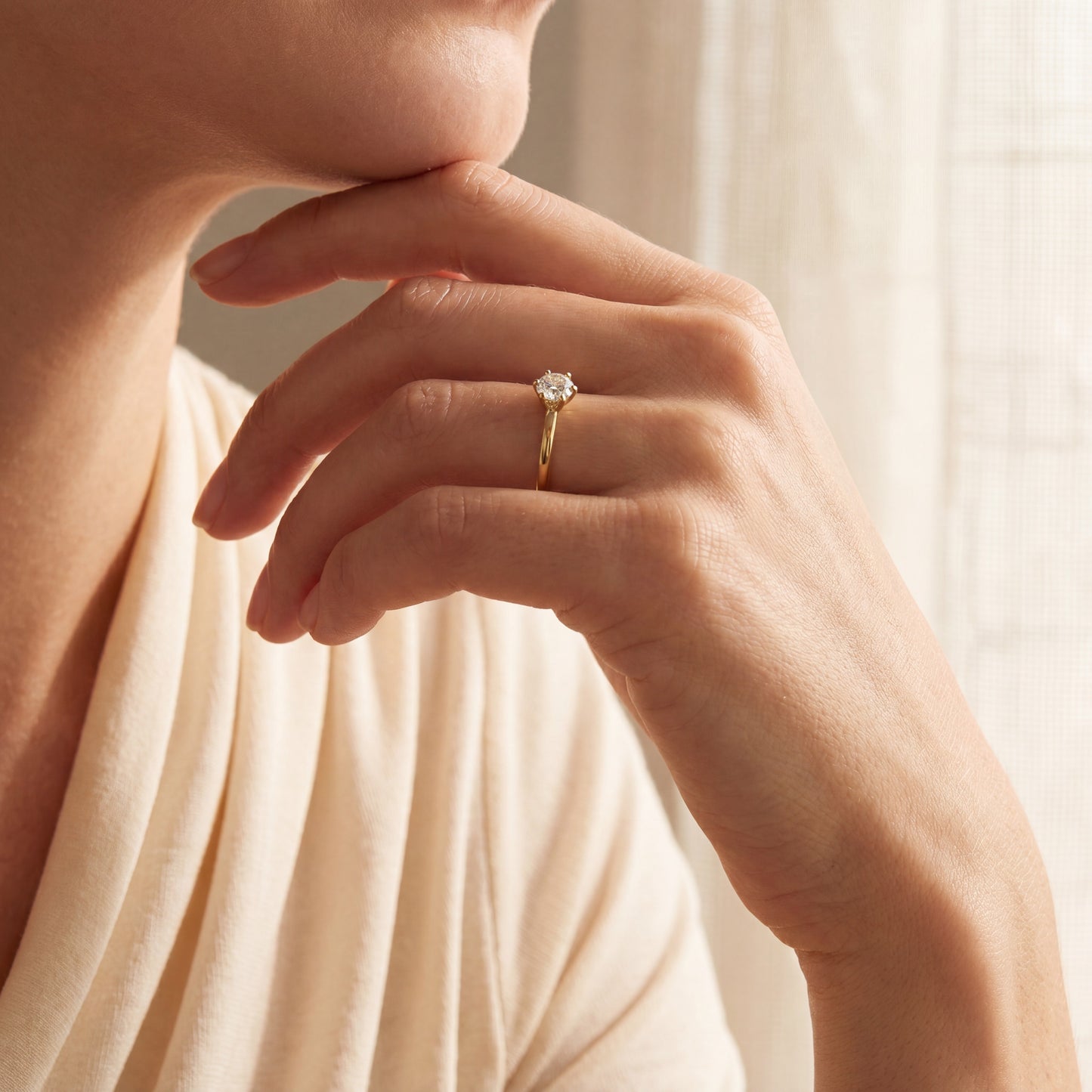 9ct Yellow Gold Round Diamond Twist Solitaire Engagement Ring