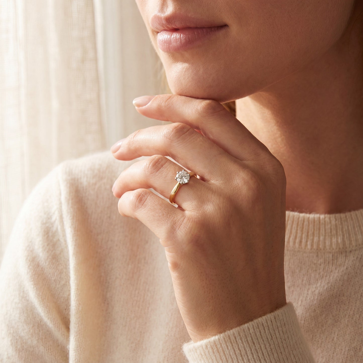 9ct Yellow Gold Classic Diamond Solitaire Engagement Ring with White Gold Setting