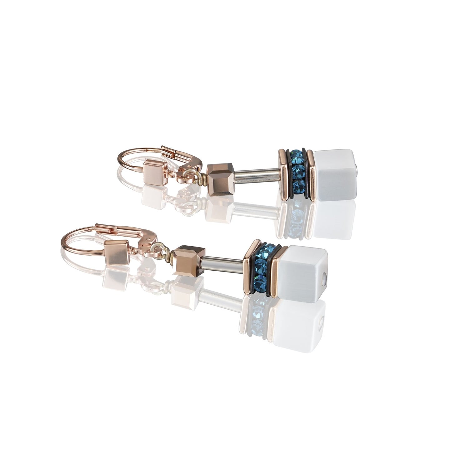 White and Blue Geocube drop Earrings