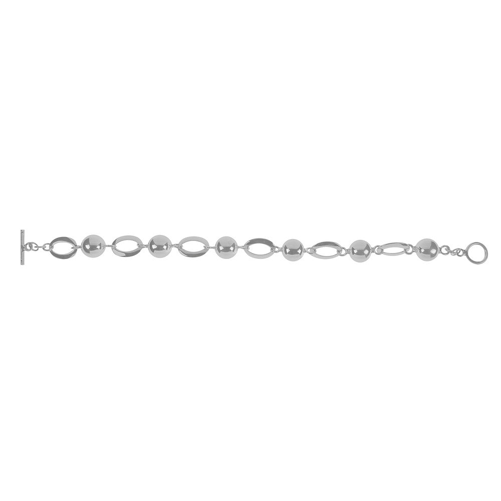 Silver Ball & Open Oval Link T-Bar Bracelet