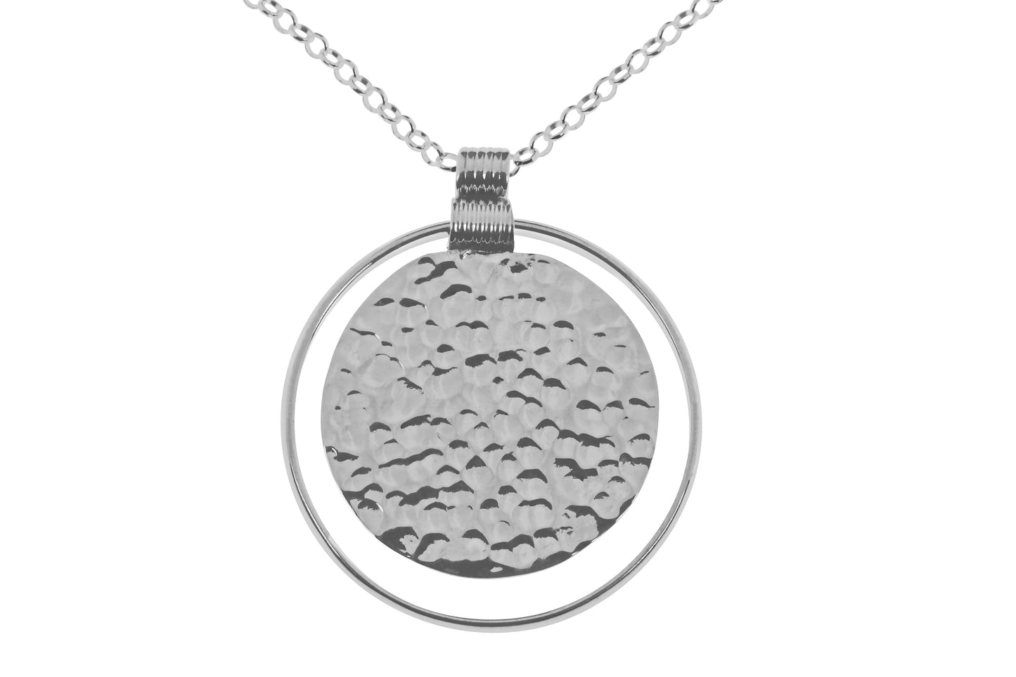 Hammered Disc and Hoop Pendant