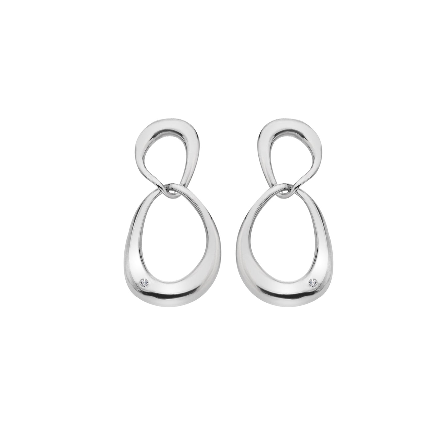 DE806 Sleek Earrings Sil dbl open irregular oval drop
