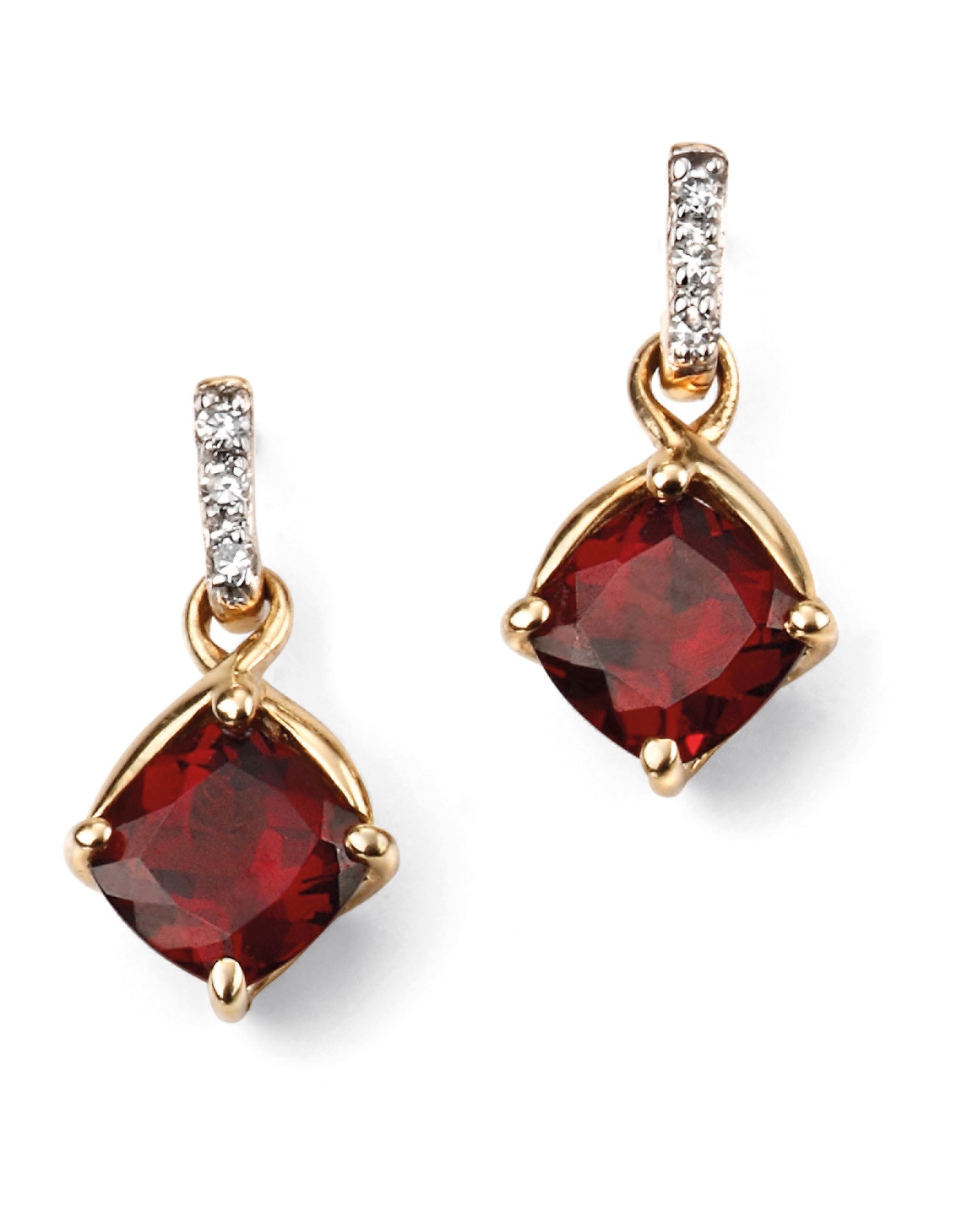 GE2080R 9ct YG Garnet + Diamond Drop Earrings