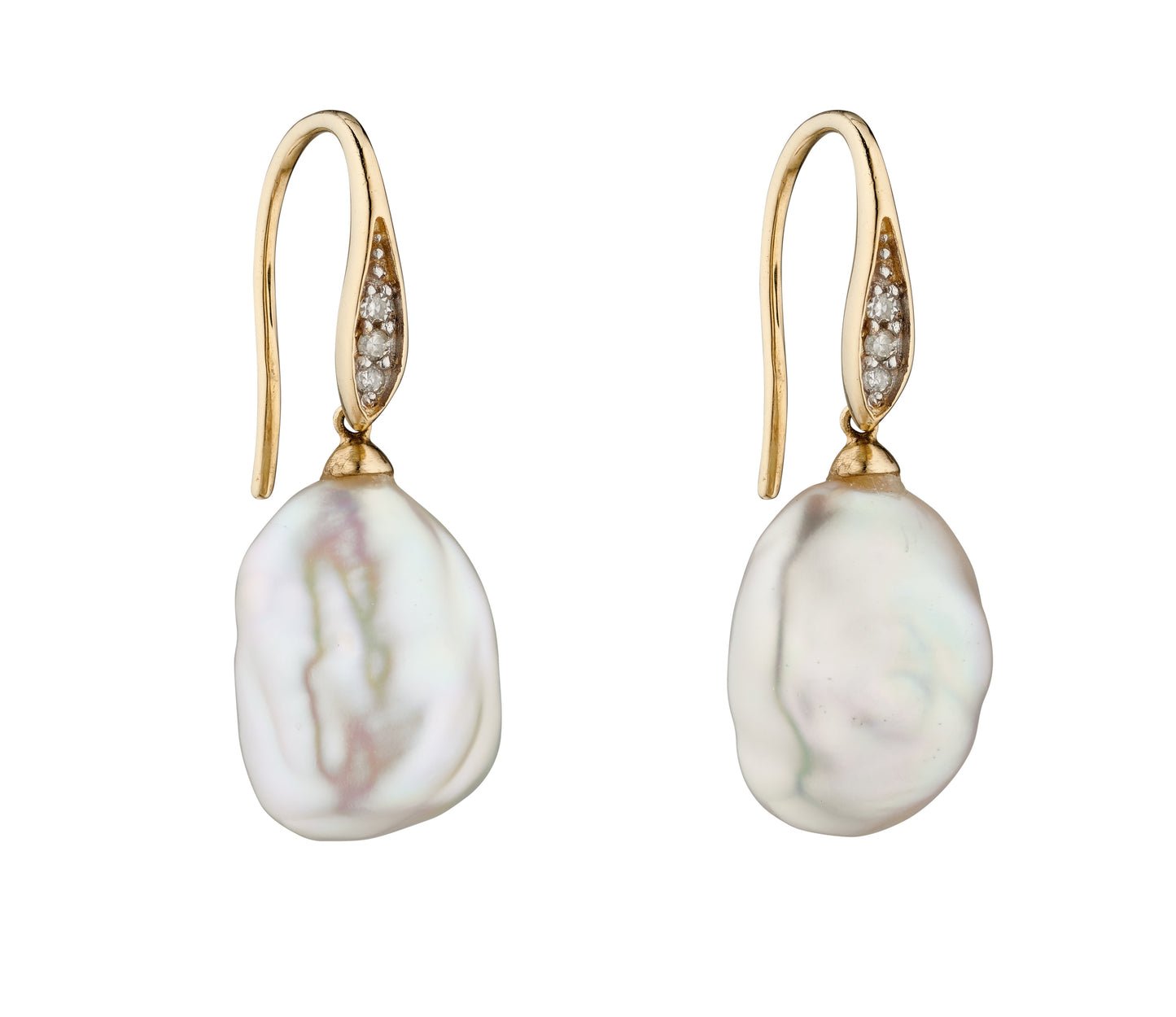 Keshi Pearl and Diamond Drop Earrings
