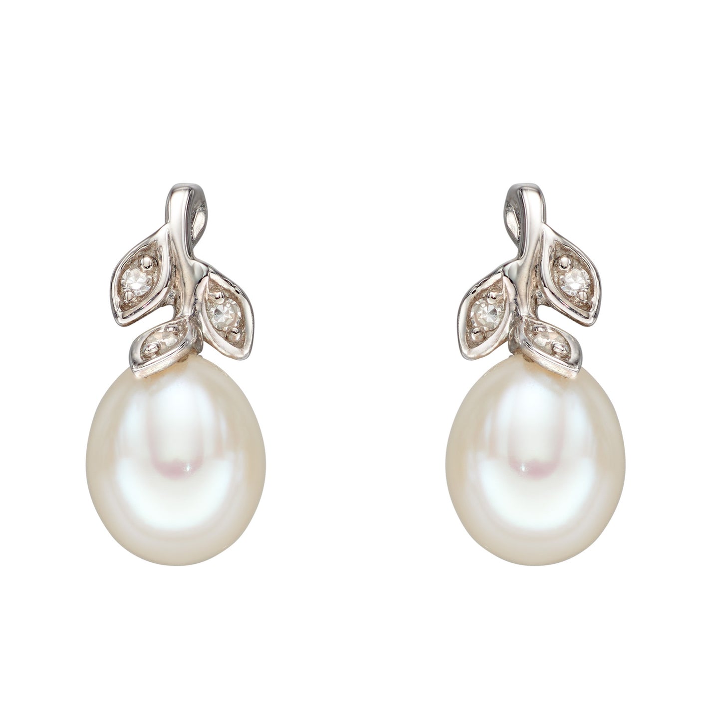 GE2342W 9ct WG Dia Pearl leaf earring
