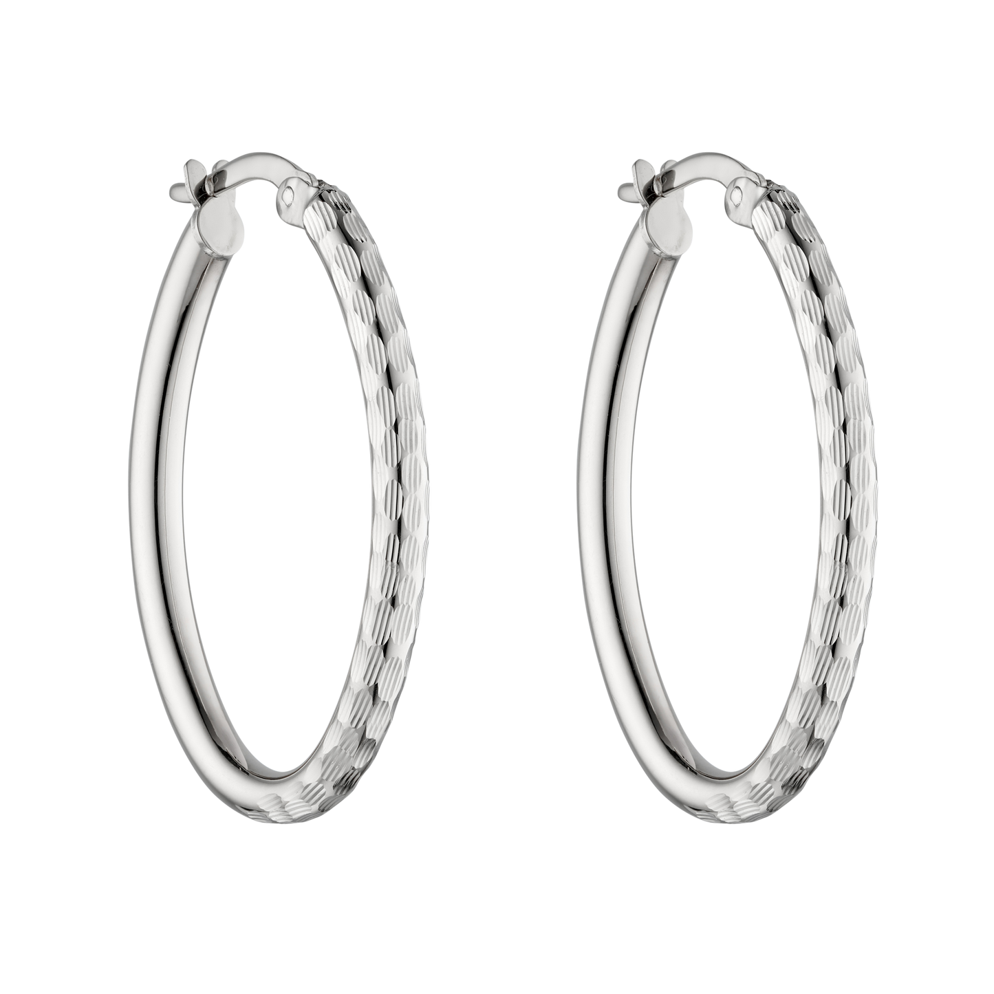 GE2406 9ct WG Textured oval hoops