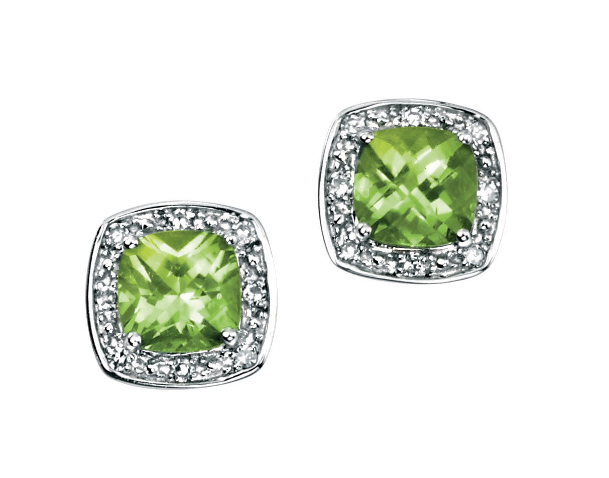 Peridot and Diamond Stud Earrings