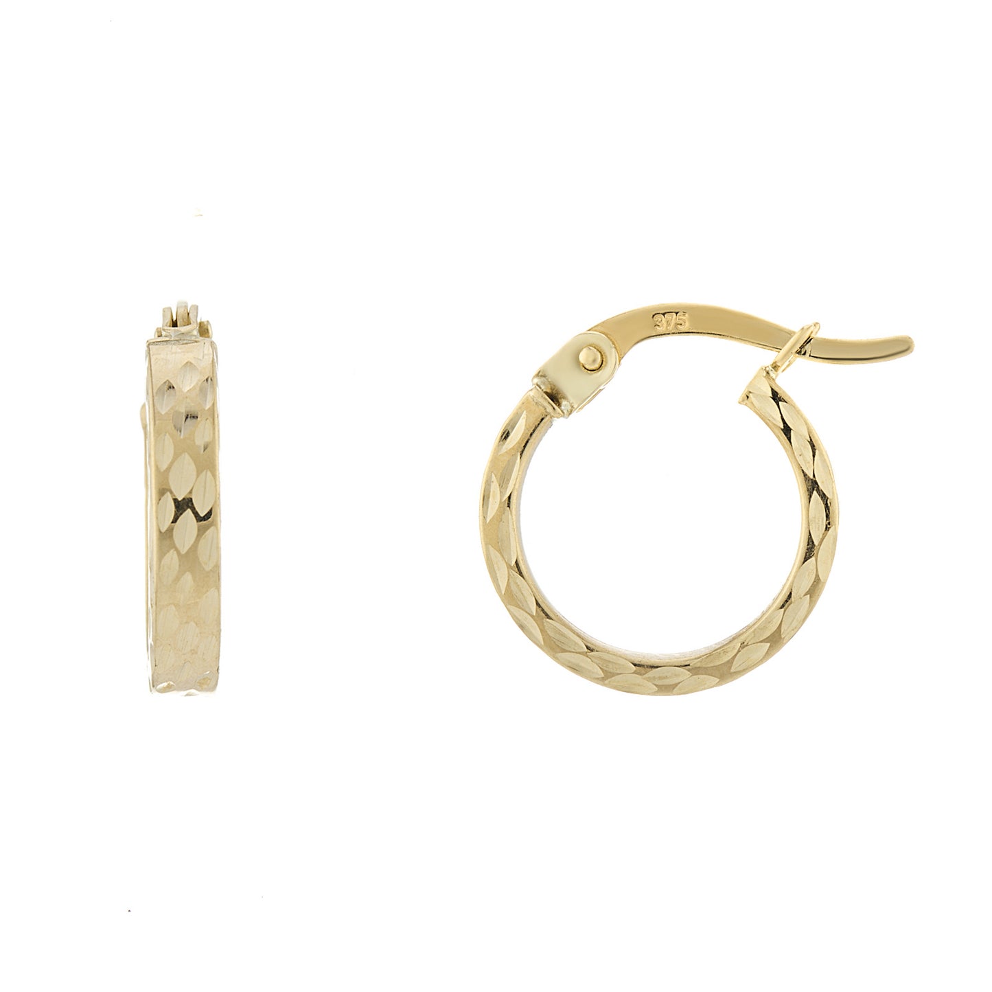 Yellow Gold Diamond Cut Hoop Earrings