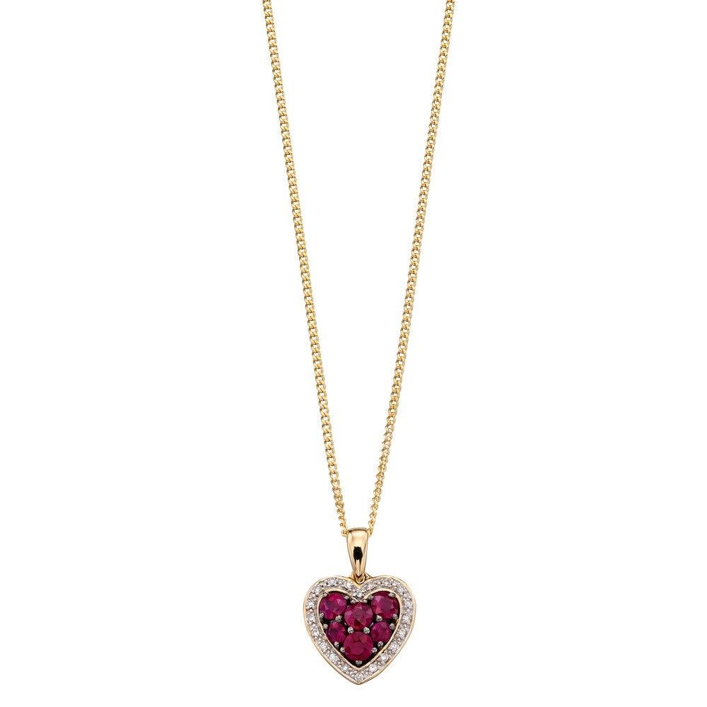Ruby & Diamond Heart Cluster Pendant