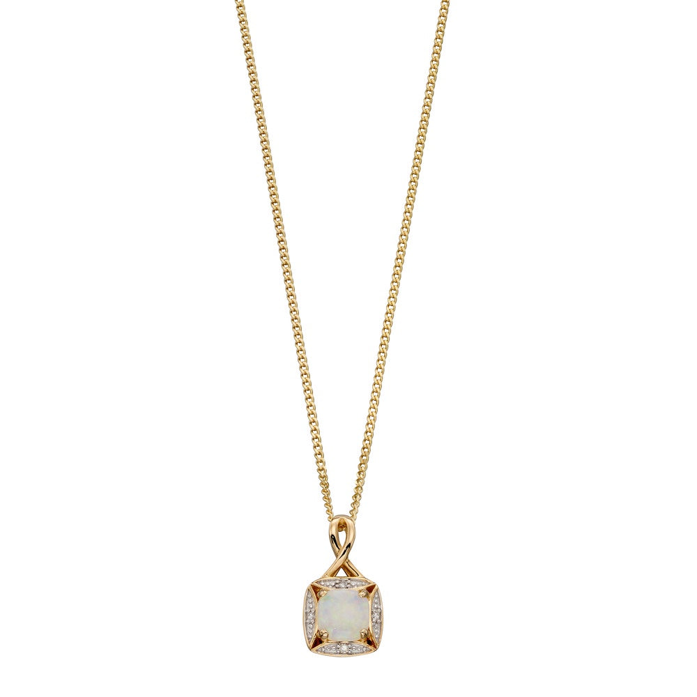 GP2233W 9ct YG Opal + Dia Square Pendant