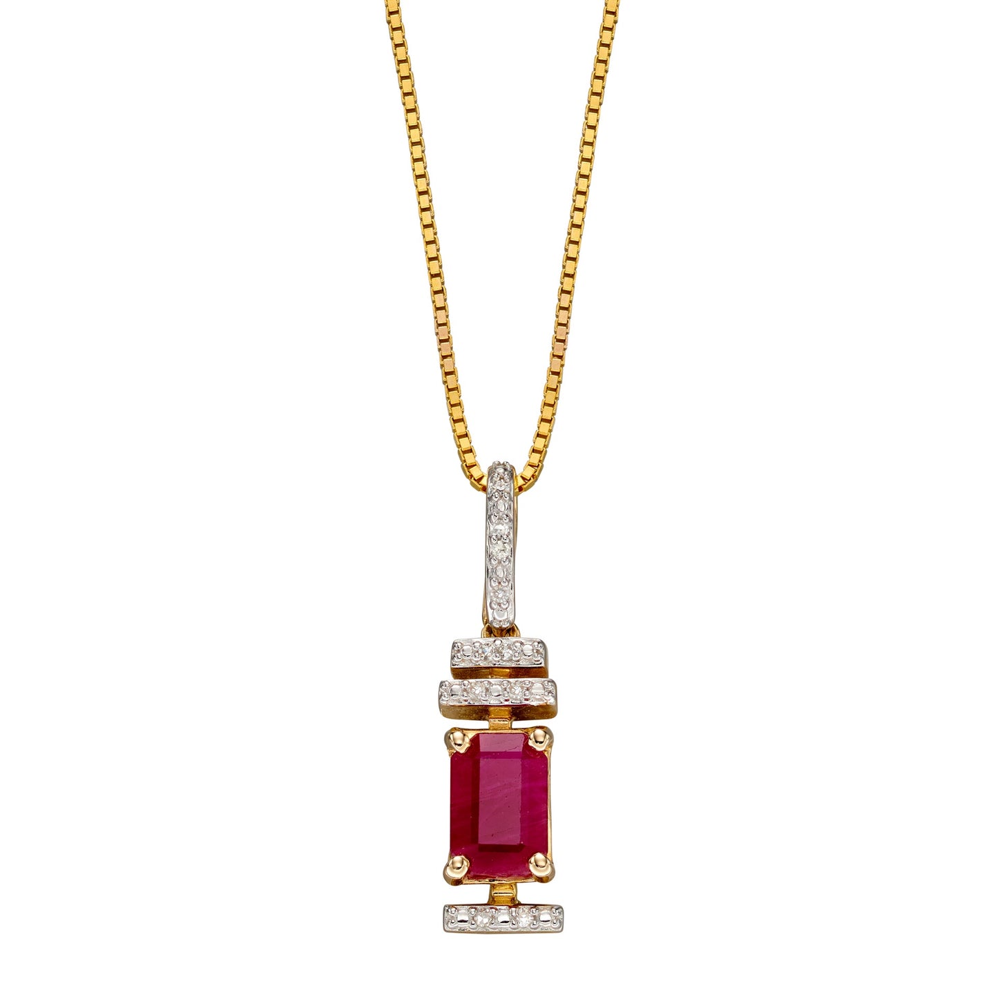 GP2252R 9ct YG Dia ruby baguette pendant