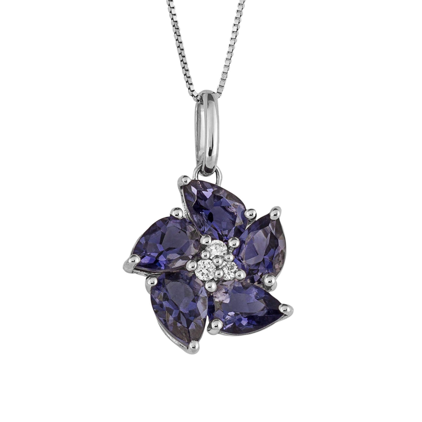 Diamond and Iolite Flower Pendant