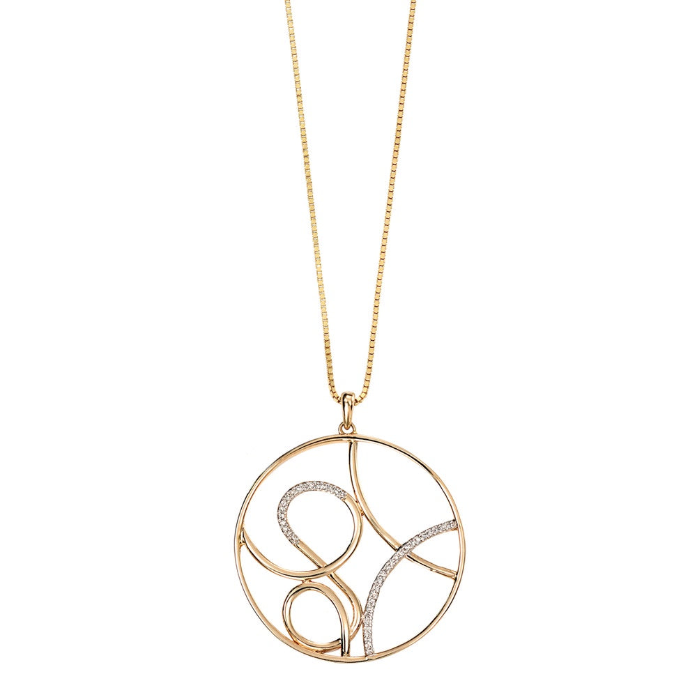 9ct Yellow Gold Diamond Round Scroll Pendant