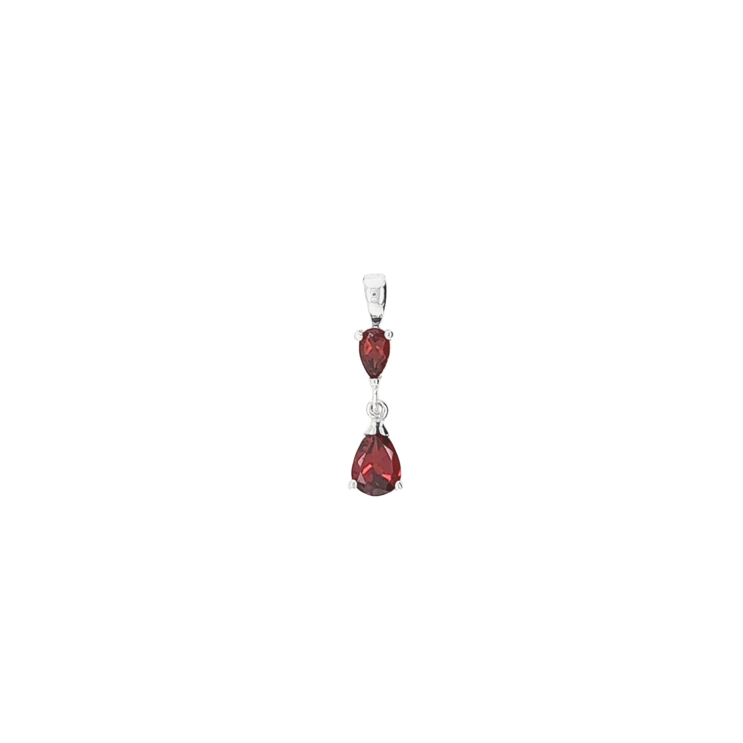 9ct White Gold Double Teardrop Garnet Drop Pendant