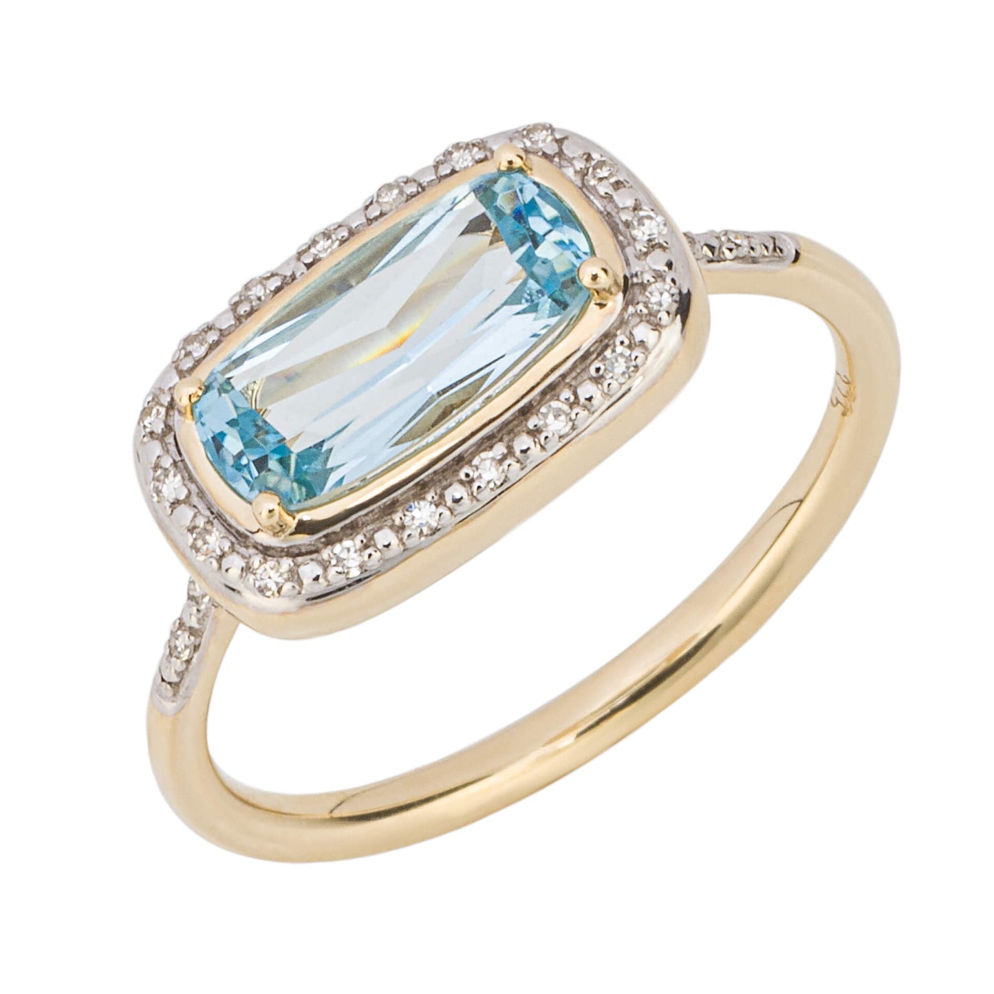 GR601T 9ct YG Dia + Sky Blue Topaz Cluster Ring