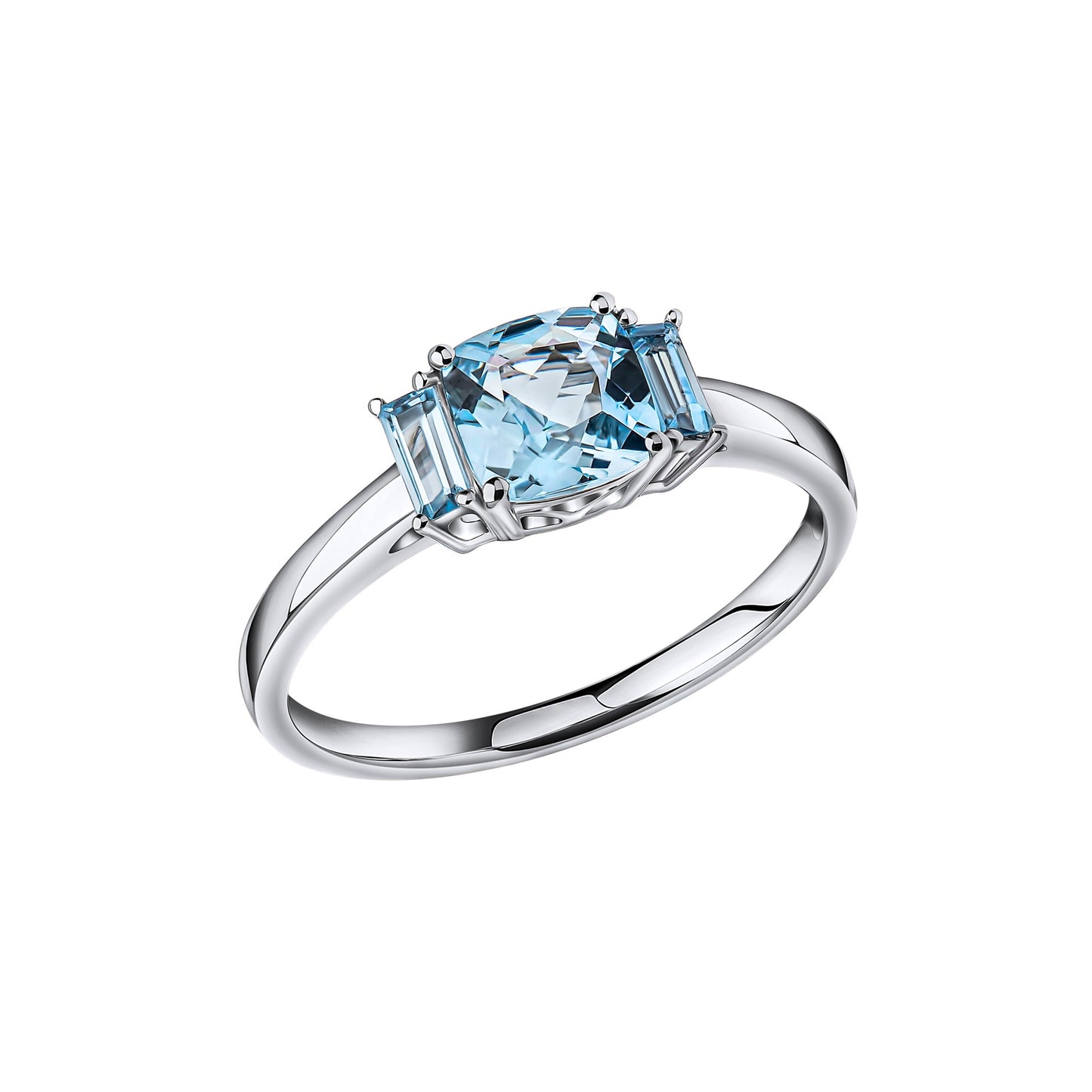 GR639T 9ct WG 3stone Aqua checkboard+Bag Ring