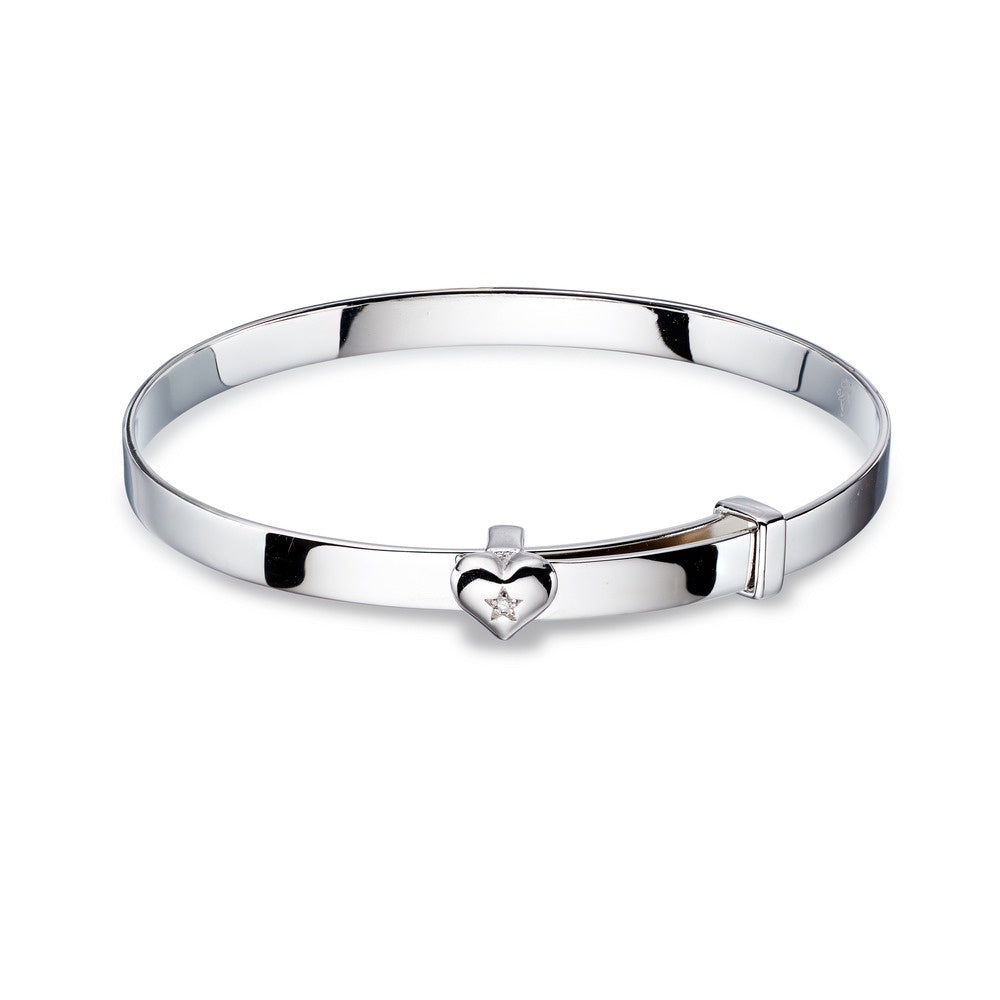 Silver Diamond Heart Bangle