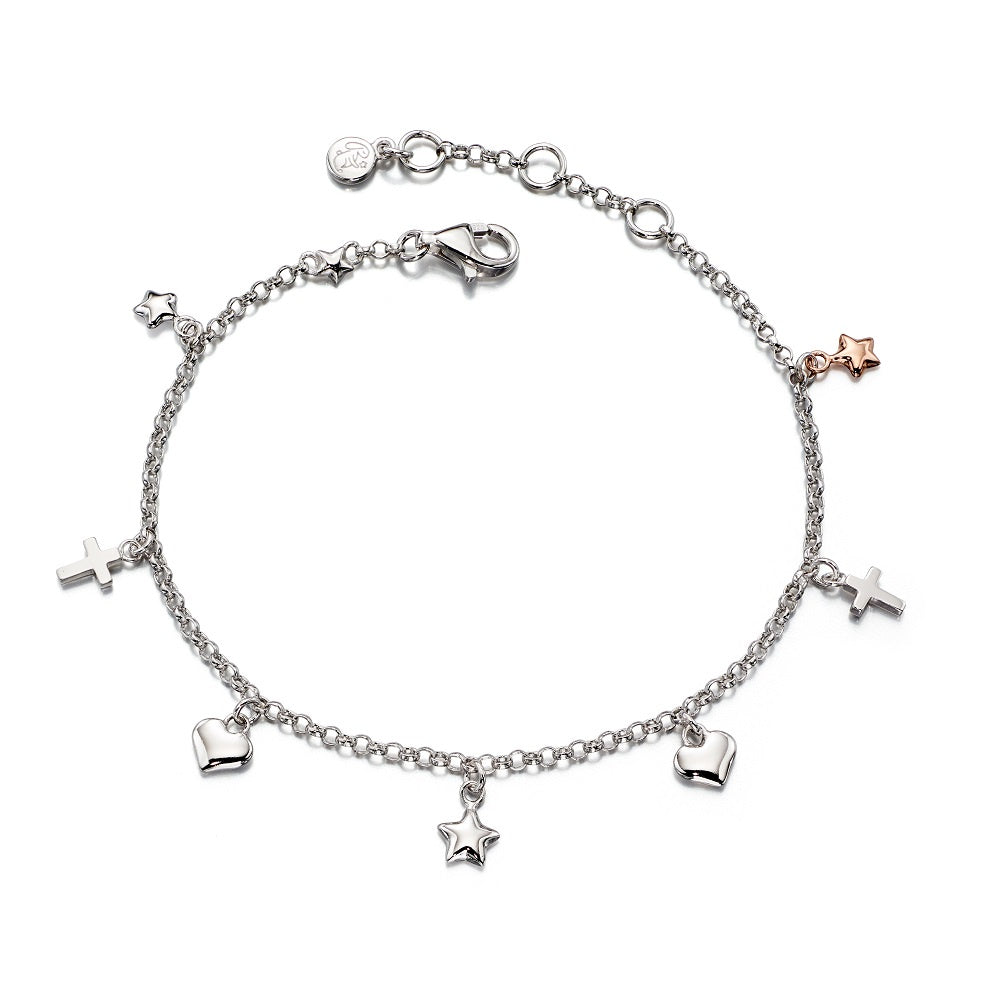 Silver and Rose Gold Plated Multi Charm Bracelet