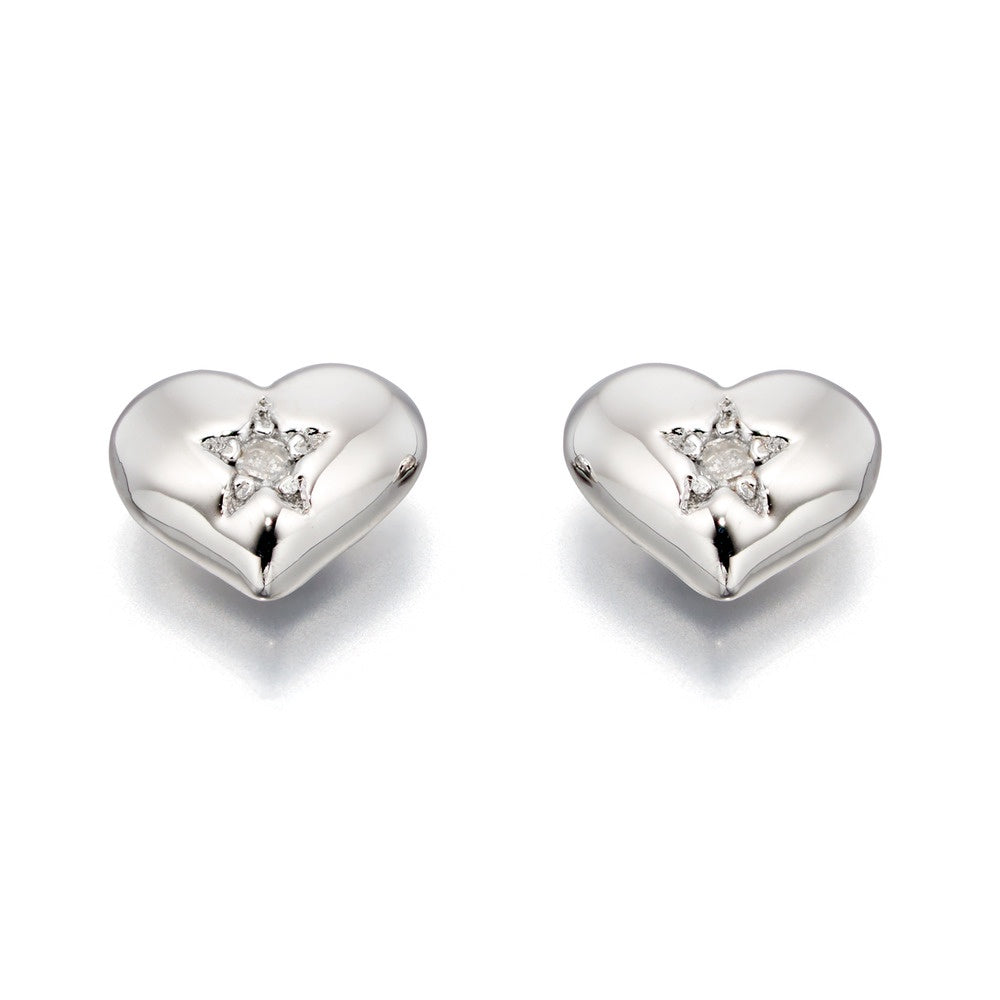 Silver Diamond Heart Stud Earrings