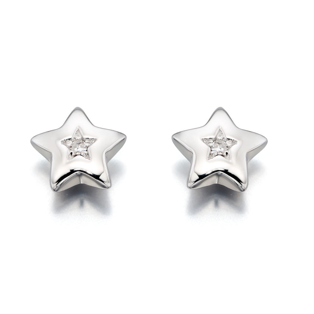 Silver Diamond Star Stud Earrings